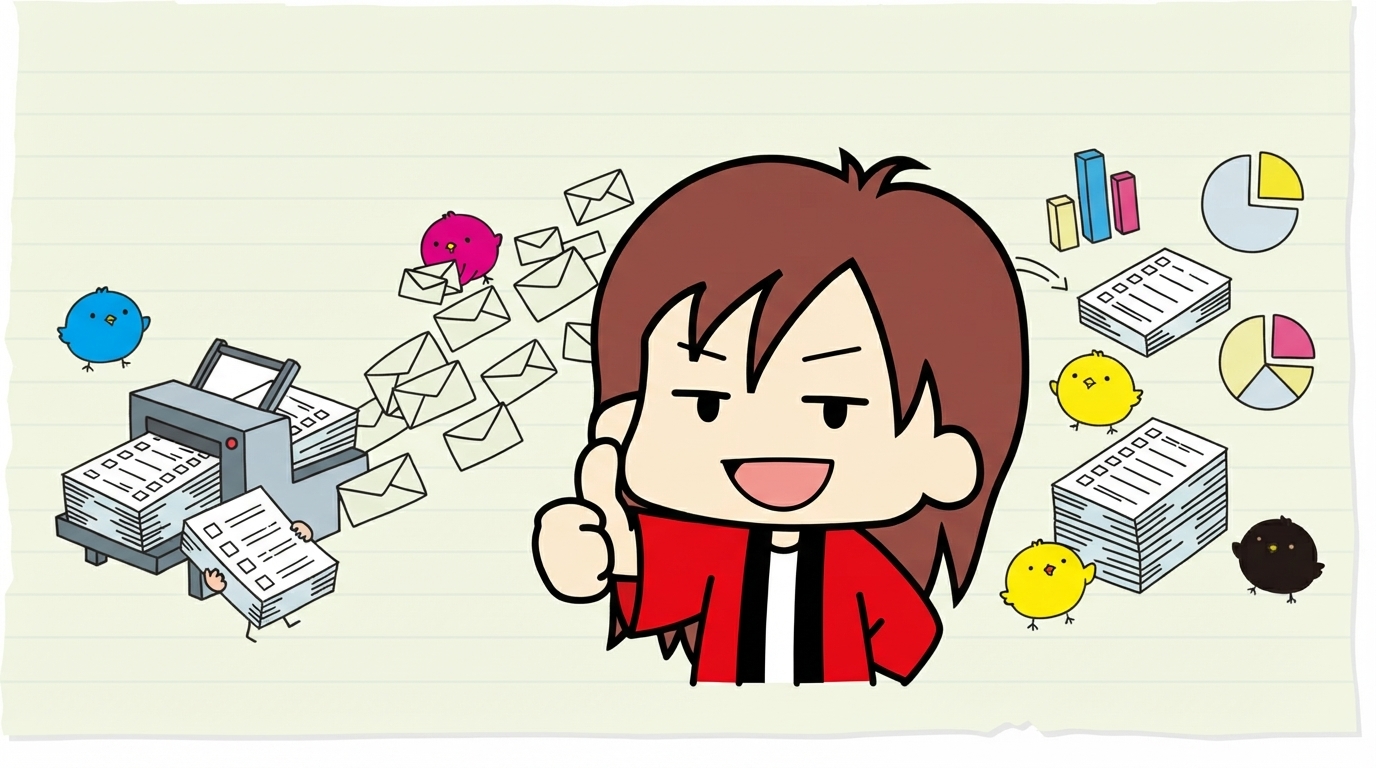アンケート調査 ワンストップサービス 印刷～発送～集計までアンケート調査に関わる面倒な作業はぜ～んぶお任せ！